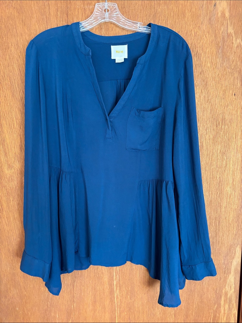 Misa Los Angeles Teal Peplum Split-V Blouse
